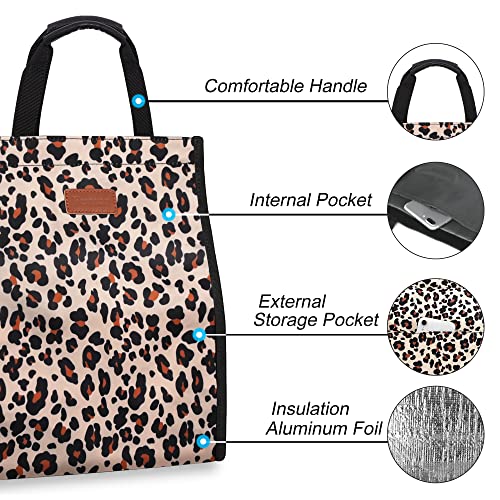 Lunch Bags for Women Insulated Reusable Lunch Tote with Internal Pocket, Lunch Tote bag for Work (Leopard) - color: Leopard, size: 1 pack