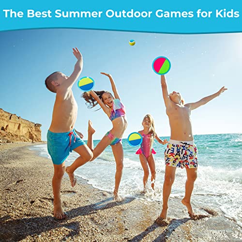 Kids Toys - Outdoor Games, Beach Toys, Toss and Ball Set with 4 Paddles and 3 Balls, Perfect Beach Games Sets Playground Sets for Backyards Easter Gifts for Kids/Adults/Family (Blue+Light Yellow) - color: Light Blue