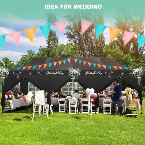 COBIZI 10x30 Pop Up Canopy Tent Heavy Duty with 8 Removable Sidewalls, Commercial Portable Tents for Parties Ez Up Canopy All-Weather Windproof & Waterproof and UPF 80+ Wedding Tent Sun Shelter - color: Night Black, size: 10x30FT