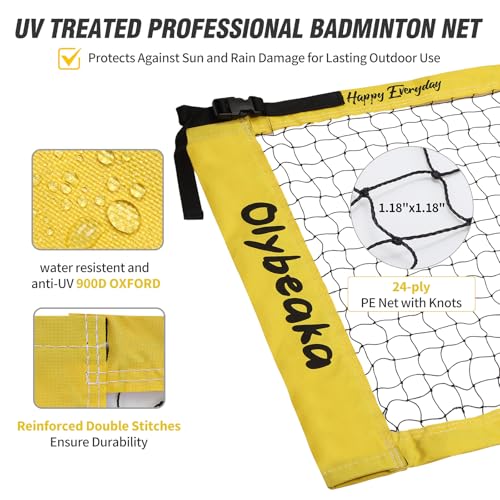 Outdoor Badminton Set for Backyard Lawn Beach Portable Badminton Net Set System with Anti Sagging Design 4 Carbon Aluminum Rackets 3 Birdies and Carrying Bag - color: Yellow