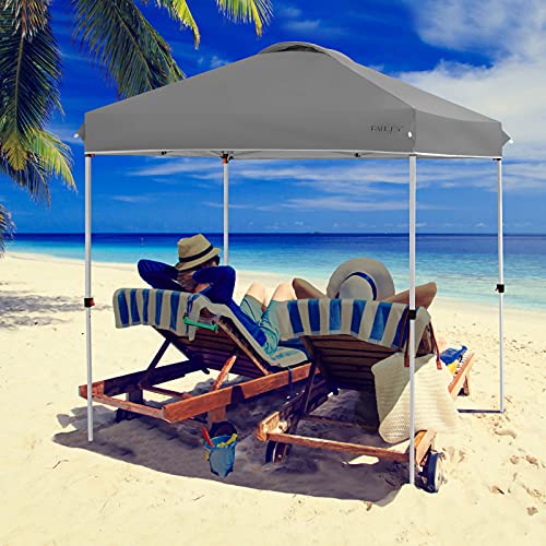 Tangkula Outdoor Pop-up Canopy Tent, 6.6 x 6.6 FT Height Adjustable Commercial Instant Canopy w/Portable Roller Bag, 4 Weight Bags, Outdoor Camping Sun Shelter for Camping, Party - color: Gray, size: 6.6x6.6 FT