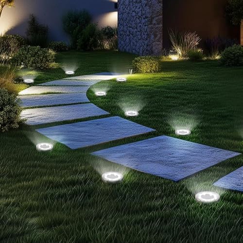ZAIYW 6 Pack Solar Ground Lights Outdoor Waterproof Garden Lights Solar Powered Disc Landscape Lighting for Pathway Yard Lawn Walkway Deck Decoration (Cool White) - color: 6 Pack-Cool White