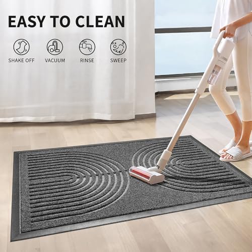 RORA Front Door Mat Outside Entrance, Non Slip Outdoor Mats for Front Door, Heavy Duty Natural Rubber Floor Mat for Entryway, Patio, Garage, Porch, 24"x36", Grey - color: Grey, size: 36''*24''inch