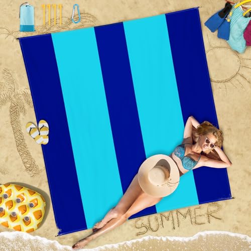 Beach Blanket Waterproof Sandproof 78''×110'' Large Suits 1-7 Adults Oversized Lightweight Picnic Mat Beach Blanket Water Resistant for Camping Hiking Travel Picnic - color: Dark Blue, size: 78''x110''