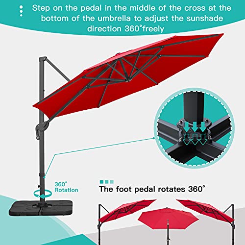 Sunnyglade 11Ft Cantilever Patio Umbrella Deluxe Offset Umbrella 360°Rotation & Integrated Tilting System Heavy Duty Patio Hanging Umbrella for Market Garden Deck Pool Backyard Patio (Red, 11 ft) - color: Red, size: 11 ft