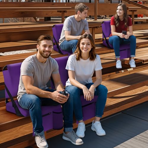 2pcs Stadium Seat for Bleachers with Back Support，Portable Bleacher Chairs with Back and Cushion，Includes Shoulder Strap and Cup Holder - color: Purple,2 Pack