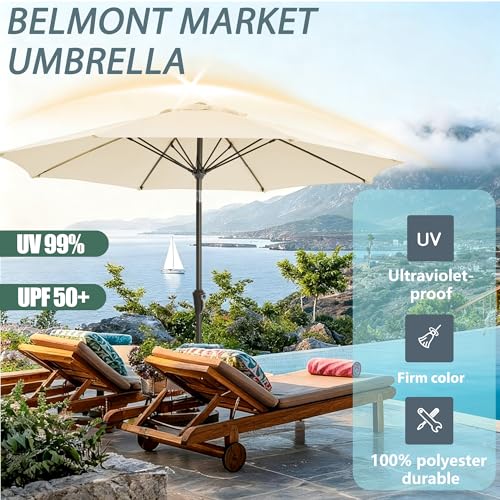 9FT Outdoor Patio Umbrella Outdoor pool Umbrella with Push Button Tilt and Crank, Market Umbrella 8 Sturdy Ribs UV Protection for Garden, Deck, Backyard (Beige) - color: Beige