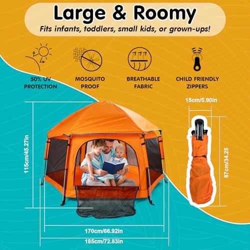 Premium Indoor and Outdoor Baby Playpen - Portable, Lightweight, Pop Up Pack and P Lay Toddler P Lay Yard w/Canopy and Travel Bag - Orange - color: Orange02