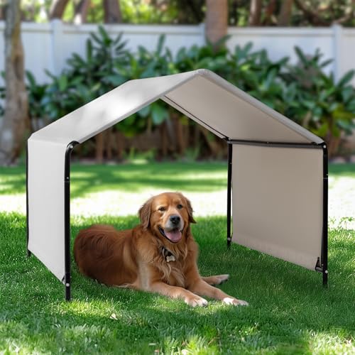 4x4 FT Dog Tent - Outdoor Pet Shade Shelter with UV & Rain Protection, Portable Dog Canopy for Backyard, Camping, Beach - Easy Assembly Steel Frame Waterproof Design for Large Medium Dogs