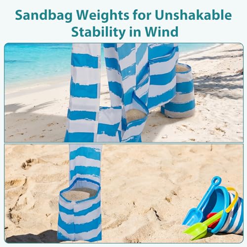 OLIXIS 6'×6' Beach Cabana Tent Sun Shelter – UPF 50+ Easy Setup Cool Canopy Tent Sun Shade with Side Wall, Wind Resistant Beach Cabana for Whole Family - color: Light Blue Stripes, size: 6ft x 6ft