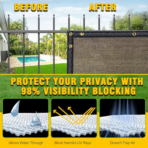 Privacy Fence Screen,with Gloves, 4X50FT Heavy Duty 220GSM 98% Blockage Privacy Screen Fence for Outdoor Wall Garden Yard Backyard (Brown) - color: Brown, size: 4x50 Ft