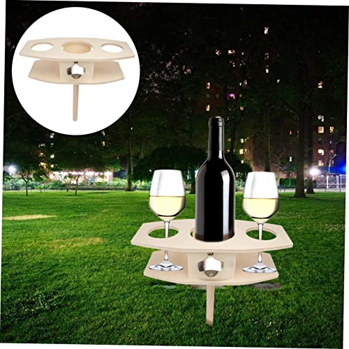 1Pc Natural Wooden Wine Rack Insert Ground Rack for Outdoor Use Easy to Reposition for Picnics Camping Beaches and Concerts Khaki Color Fits Various Bottles and Cans