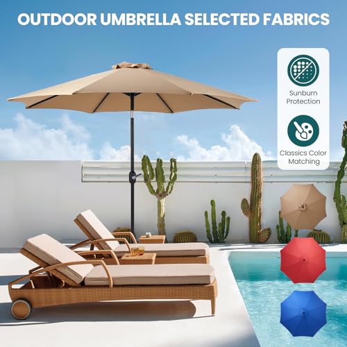 OLIXIS Patio Umbrella with Tilt and Crank Button & Sturdy Ribs Waterproof, Patio Table Umbrella Perfect for Poolside, Terrace, Beach and Outdoor Restaurant - color: Brown, size: 9FT NO LEDs