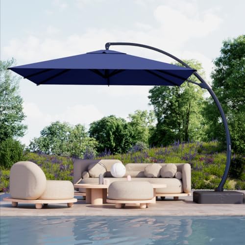 Kingdura 10x10 FT Cantilever Patio Umbrella with Base Included, Large Square Offset Outdoor Pool Umbrella, 360° Rotation & Infinite Tilt, Heavy Duty Aluminum Frame for Deck Backyard, Navy blue - color: Navy blue, size: 10x10 FT