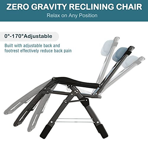NAIZEA Padded Zero Gravity Chair, Cooling Fabric Folding Outdoor Lounge Chairs, Adjustable Reclining Camping Chairs with Cup Holder, Ergonomic Patio Lawn Chair for Balcony Beach Deck Yard - color: Ice Silk Blue, style: Zero Gravity Chair