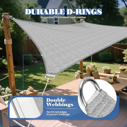 ECOOPTS 10'x12' HDPE Sun Shade Sail Rectangle Canopy Shades for Outdoor Patio Pergola Cover Blockage 95% UV Resistant(Gray)