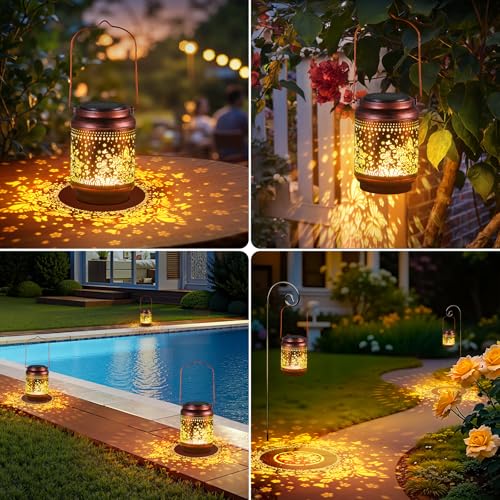 KOOPER 2 Pack Solar Lanterns Outdoor Waterproof Mothers Day Gifts for Women Mom Grandma, Metal Butterfly and Rose Hanging Solar Lantern Outdoor, 2 Modes Outdoor Decoration for Yard, Patio, Garden - size: Bronze, style: Butterflies