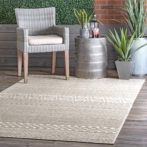 Nuloom Kamryn Beige/Ivory, 6'7" x 9', Tribal, Soft and Textured, High Traffic, Stain Resistant, Easy Clean, Durable Area Rug for Indoor/Outdoor Patio, Deck, Porch, Garden, Courtyard - color: Beige, size: 6'7" x 9' (Rectangular)