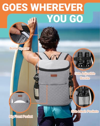 Soft Cooler Backpack 30 Cans/45 Cans, Backpack Coolers Insulated Leak Proof Thermal Lunch Backpack for Men Work Small Cooler Bag Beach Travel Picnic Drink Beverage Beer - color: Gray, size: 45 Cans