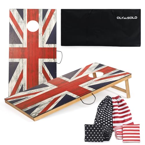 Cornhole Set, Corn Holes Outdoor Game, Regulation 2X4 Cornhole Boards, Portable Cornhole Set, Classic American Flag Cornhole Set Includes 2 Boards, 8 Cornhole Beans Bags & Carry Case - color: 4x2FT Union Flag Board Cornhole Set