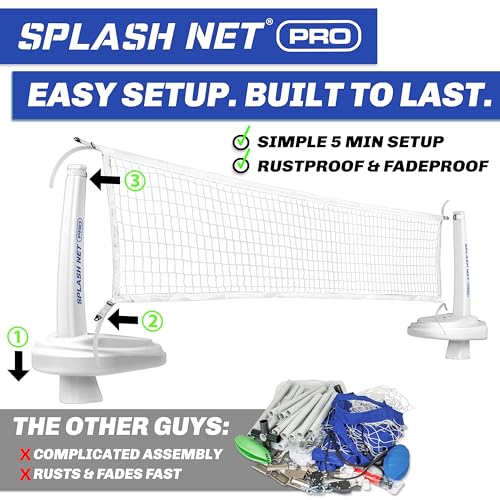 GoSports Splash Net PRO Pool Volleyball Net - Red, White, or Blue - Includes 2 Water Volleyballs and Pump - color: White