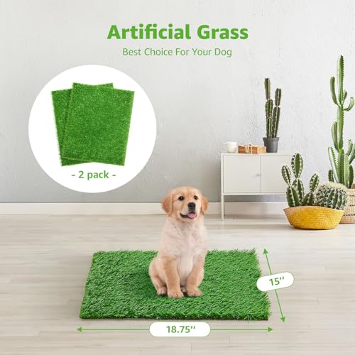 Artificial Dog Grass Pee Pad 18.75"x15" 2 Pack, Washable Indoor Potty Training Replacement Turf for Puppy, Reusable Realistic Grass Mat for Dogs - size: 18.75"x15"