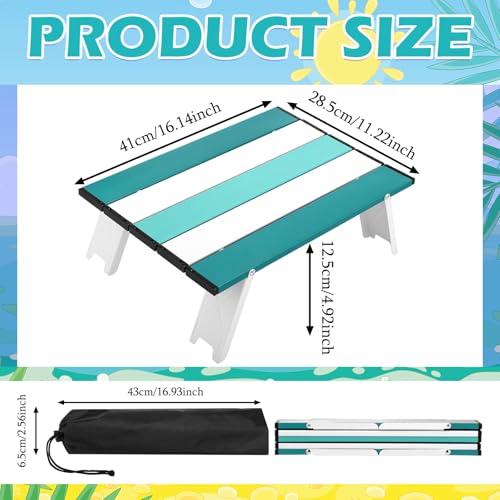 CroBlissful Beach Table Folding Camping Portable Table Striped White Aluminum Side with Carry Bag for Camping Picnics and Outdoor Activities(16x11x5 in,Mint Green) - color: Mint Green, size: 16x11x5 in