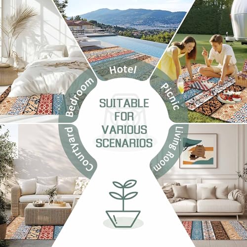 Outdoor Rug 6x9ft, Boho Stripes Ethnic Style Indoor Area Rug for Patio Backyard Deck Large Floor Mat, Retro Abstract Totem Non-Slip Outside Carpet Balcony Porch Camping Rugs Picnic Mat - size: 6' x 9' (Rectangular)