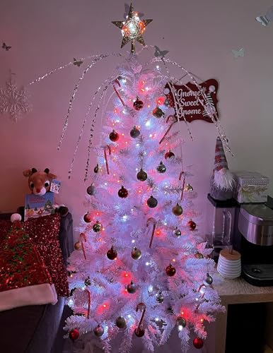 YEGUO 4 Pack Red and White Solar Fairy Lights, Each 33ft 100 LED Christmas Lights Outdoor Waterproof, 8 Modes Sliver Wire Solar String Lights - color: Red and White