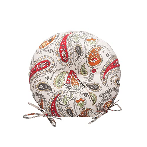 Magpie Fabrics Outdoor Round Bistro Seat Cushions with Ties, 15"x15"x4" Set of 2, Tufted Waterproof Barstool Chair Pads for Patio Home Garden Office, Paisley Beige Red - color: Paisley Red Beige