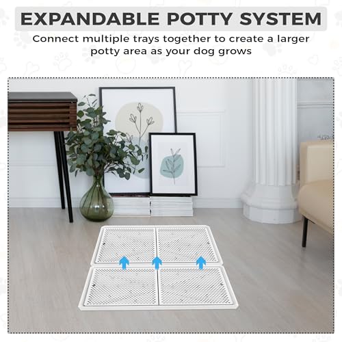 Dog Pee Pad Holder with Raised Mesh Grate – Expandable Indoor Puppy Potty Tray, Heavy Duty Plastic, Keeps Paws Dry, Fits Standard 24x15 Pads – Alpha Dog Series