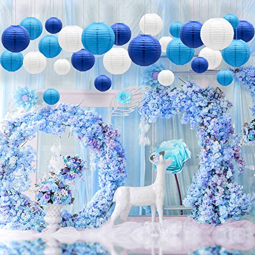 Blue Paper Lanterns Decorative, Hanging Round Paper Lantern Party Supplies for Anniversary Graduation Wedding Birthday Party Baby Shower Decorations Indoor Outdoor, 21pcs - color: Blue
