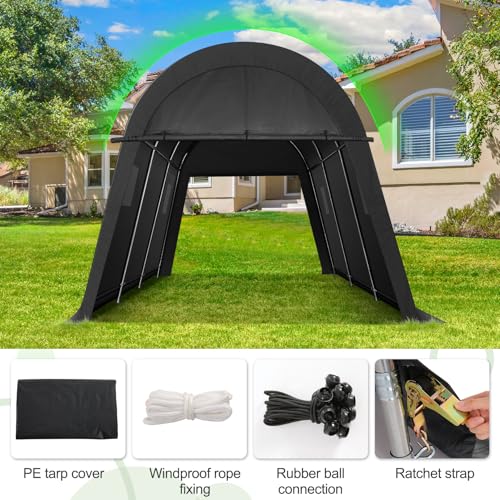 COBIZI 10x15 Carport Canopy Heavy Duty Portable Garage Tent With Double Zippered Roll-up Doors & Vents, Round Style Roof Canopy, Anti-Snow Waterproof for Cars, Boats, Trucks - color: Khaki, size: 10'x15'