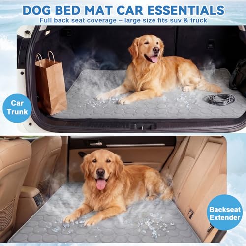 Hahafelt 54"x24.8" Dog Cooling Mat for Car Back Seat, Ice Silk Pet Bed Mat, Non Slip Summer Cooling Pad for Dogs and Cats, Fits Backseat Extenders Protector, Trucks, Suvs, Indoor & Outdoor (Gray) - color: Gray