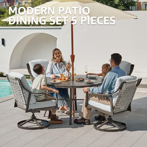 NATURAL EXPRESSIONS 5-Piece Outdoor Patio Dining Set, 4pcs Patio Swivel Rocking Chairs and 38’’ Round Dining Table with 1.65’’ Umbrella Hole - size: 5pcs Dining Sets