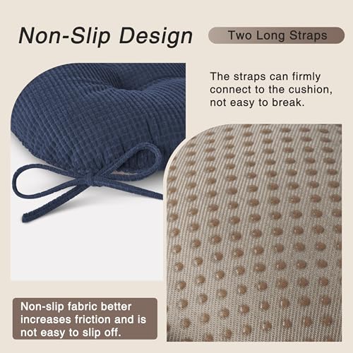 OVOV Dining Chair Cushions Set of 2 Soft Non-Slip Kitchen Chair Pads Tufted Seat Cushion with Ties for Kitchen Dining Room(18" x 16.5" x 3" Blue) - color: Blue