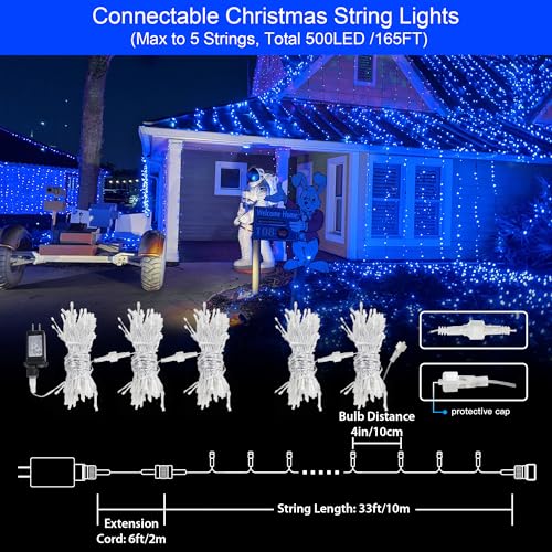String Lights Indoor Bedroom, 33FT 100 LED Fairy String Lights Outdoor Waterproof, 8 Modes Memory Twinkle Christmas Light Plug in for Classroom Dorm Patio Tree Garden Decor (Blue) - color: Blue, size: 100LED