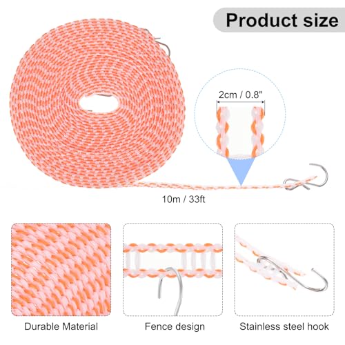 uxcell Windproof Clothesline, 10M 33ft Plastic Non-Slip Clothes Drying Rope Portable Travel Clothesline for Courtyard Outdoor Laundry Camping, Orange - color: Orange, size: 32.8ft