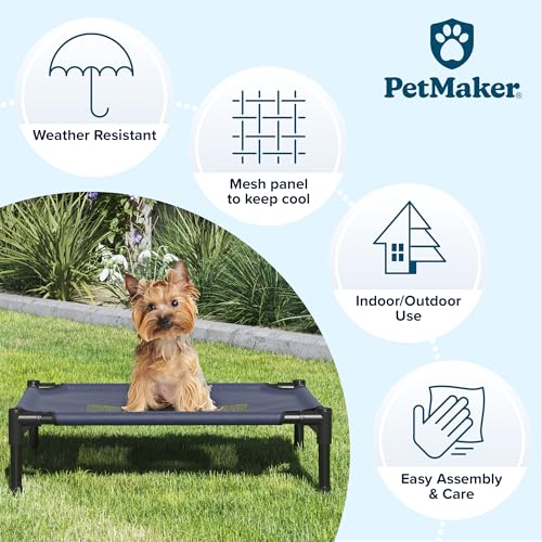 Elevated Dog Bed - 24.5x18.5-Inch Portable Pet Bed with Non-Slip Feet - Indoor/Outdoor Dog Cot or Puppy Bed for Pets up to 25lbs by PETMAKER (Blue) - color: Blue, size: Small