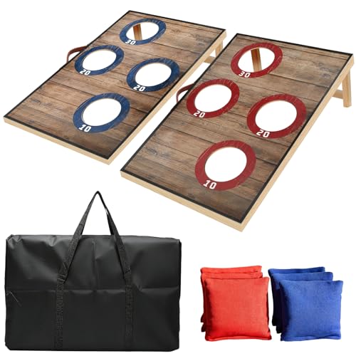Corn Hole Toss Game for Adults 24x16 Inch Set - Portable Cornhole Board Set with Scoring Target Area, Bean Bags & Carrying Case | Family Kids Outdoor Backyard Beach Lawn Games