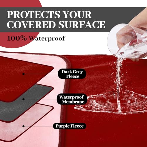 Tisancy Waterproof Blanket for Bed Couch Sofa, 40''x60'' Reversible & Washable, Fleece and Flannel Waterproof Mat, Water Resistant Bed Cover, Leakproof Mattress Protector(Light Pink/red) - color: Light Pink and Red, size: Throw Size S(40'' X 60'')