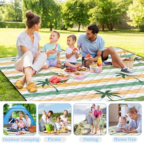 Extra Large Picnic Blanket Waterproof,80"x 80"Foldable Machine Washable Beach Blanket,Outdoor Blanket for 6-8 Adults,Suitable for Indoor Crawling,Park Beach,Camping,Hiking,Family Travel(Yellow) - color: Yellow Tree, size: 6'8" x 6'8" (Square)