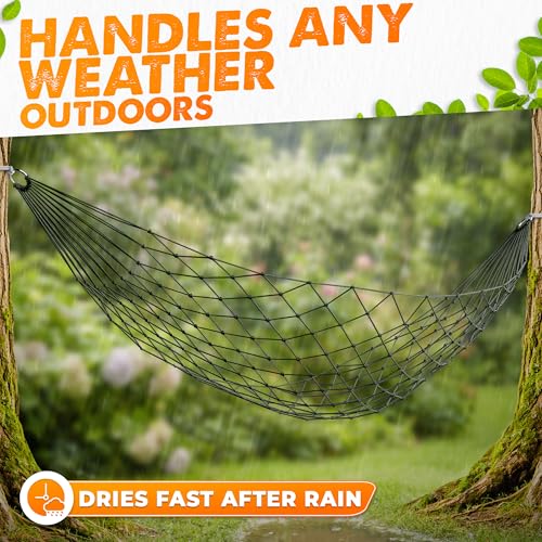 Mesh Hammock - Easy to Set Up Rope Hammocks for Outside, Dark Green Color, 90x31.5 Nylon Net Hammock, Max 100 KG (220 Pounds), Tree Hammocks for Outside, Camping & Patio Relaxation