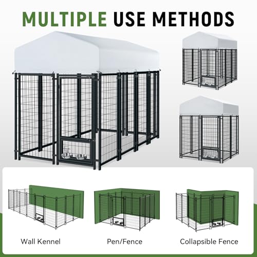Vagger 7.8x4x4.9FT Outdoor Dog Kennel for Large Dogs,Extra Large Welded Wire Fence Playpen for Outside,Newly Upgraded Security Door Lock and Panel Connector/UV-Resistant Waterproof Roof Cover