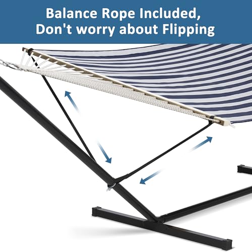 SUNCREAT Double Hammock with Stand Included, Outdoor Portable Hammock with Stand, Blue - color: Blue, size: 78.7 x 55.1 in, Hammock with 144 in Stand