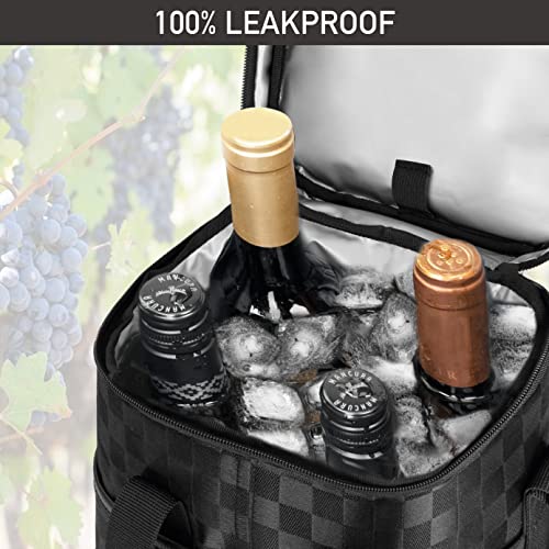 Opux 4 Bottle Insulated Wine Cooler Bag - Leakproof Padded Portable Wine Bottle Carrier for Travel Picnic, BYOB Gift (Black Square) - color: Black Square, size: 4 Bottle