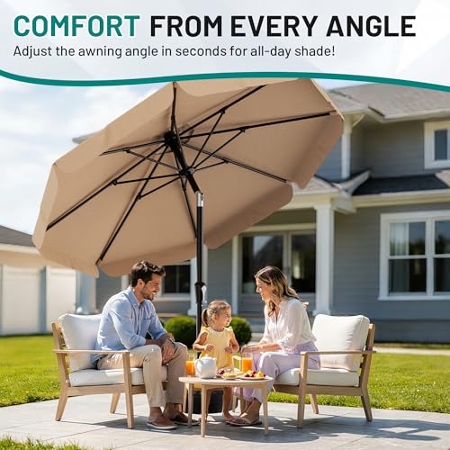 AreShark 9FT Valance Patio Umbrella, Outdoor Table Umbrella with Tilt and Crank, Outdoor Market Umbrellas W/ 8 Sturdy Ribs UV Protection for Garden, Deck, Backyard and Pool, Beige - color: Beige, size: 9 Ft