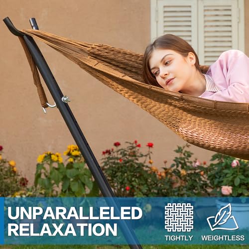 PNAEUT Double Hammocks with Stand for Outside, Portable Space Saving Heavy-Duty Steel Stand for Indoor Outdoor Patio (Mayan Desert) - color: Mayan Desert