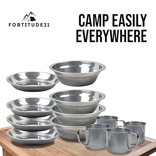 Stainless Steel Camping Mess Kit - Person's Complete Picnic & Camp Dish Set, Includes Plate, Bowl, Cup & Utensils