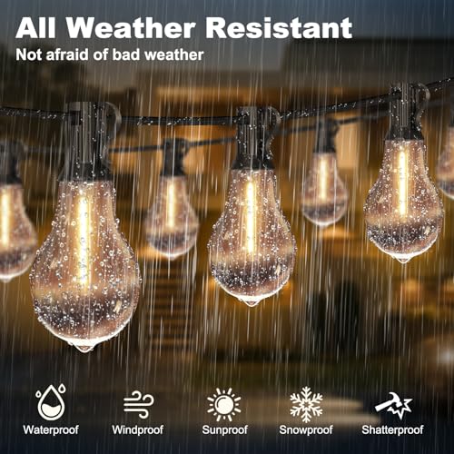 75FT Outdoor String Lights Waterproof with 50+4 Bulbs (1.5FT Bulbs Spacing), Remote & Dimmer, Commercial Patio String Lights with 3 Mode Light & Timing, 100PC Mounting Ties for Outside - size: 75FT With Remote